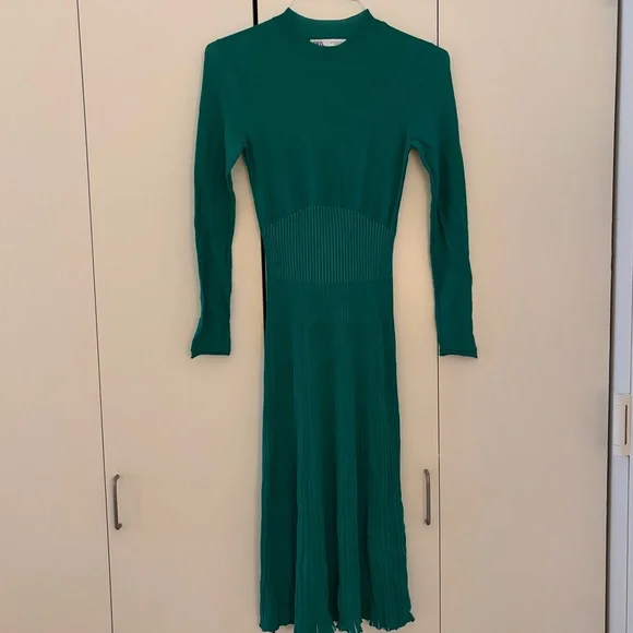 Zara | Dresses | Zara Green Sweater Midi Dress | Poshmark